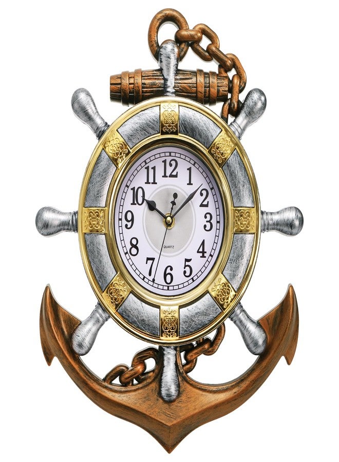 Hacaroa Anchor Wall Clock 12"x15", Plastic Nautical Clock Silent Non-Ticking Movement, Decorative Ship Wheel Clocks for Nautical Theme Kitchen, Bathroom, Beachfront Home Decor, Retro Style - Image 1