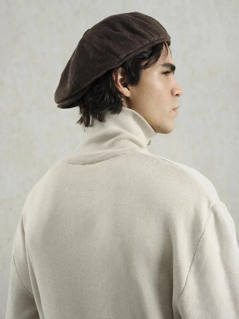 Giesto Beige Natural GIESTO  Ribbed Knit Sweater with Zipper Collar for Men | Best Price UAE