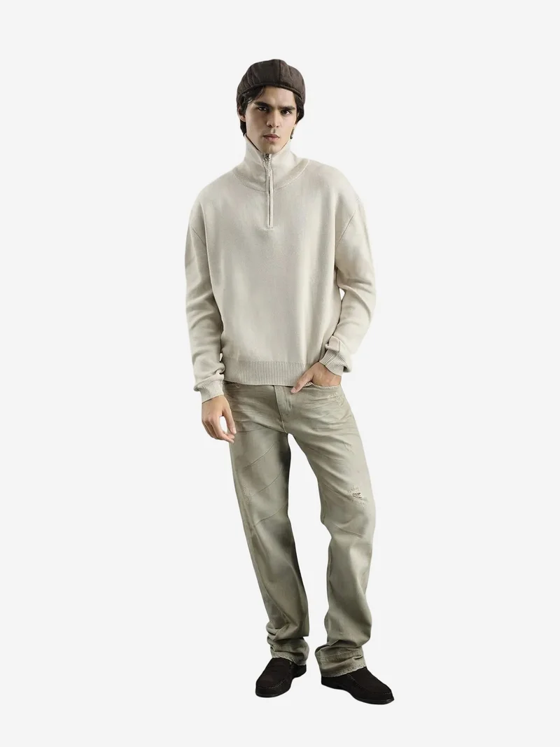 Giesto GIESTO  Ribbed Knit Sweater with Zipper Collar