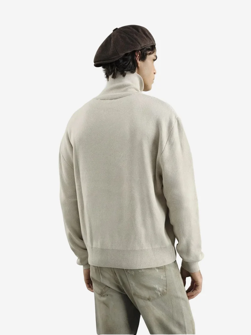 Giesto Beige Natural GIESTO  Ribbed Knit Sweater with Zipper Collar for Men | Best Price UAE
