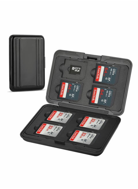 Micro SD Card Holder Case, Waterproof SD Card Storage Box Memory Card Case Holder Box with 8 Slots Aluminum Shock Resistant Carrying Box Holder for SD SDHC MMC Micro SD TF Cards (Black)