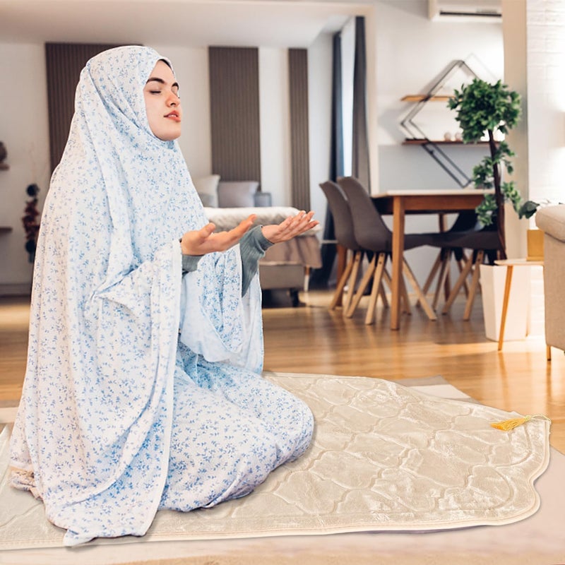مارك ستور سجادة صلاة منقوشة مضادة للانزلاق بقمة مخملية للعمرة والحج ورمضان 70 × 110 سم، أفضل هدية لرمضان (ألوان عشوائية) - Image 2