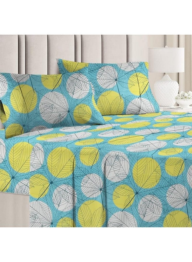 BSB HOME 100% Microfiber 160 TC Cotton Feel bedsheet for Double Bed with 2 Pillow Covers Breathable | Wrinklefree and Softtouch Floral Print Sheet- White Yellow & Green - Image 2