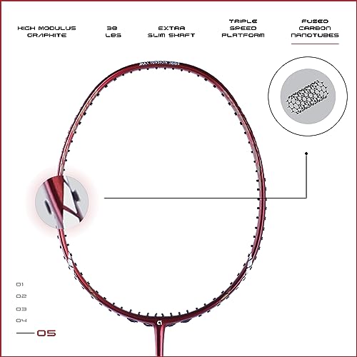 Apacs Finapi 232 (Unstrung, 38 LBS Max Tension) Made in Vietnam | 100% Japanese Graphite | High Modulus | High Power Badminton Racket with Free Full Cover | G1-4 1/4 inches (Red) - Image 3