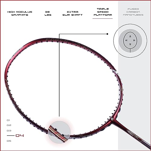Apacs Finapi 232 (Unstrung, 38 LBS Max Tension) Made in Vietnam | 100% Japanese Graphite | High Modulus | High Power Badminton Racket with Free Full Cover | G1-4 1/4 inches (Red) - Image 2