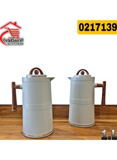 petros Royal Camel 2 Piece Thermos Set 1L + 1L  Light Grey/Wooden 