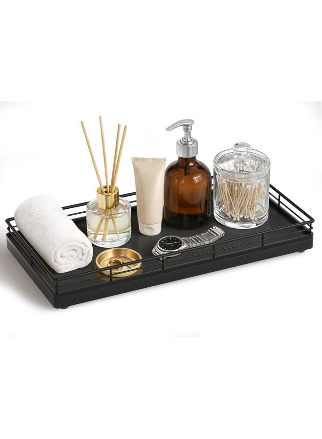 Focusonit Bathroom Vanity Tray for Counter - 12" x 6" Oka Wood Tray for Toilet Tank - Catchall Wooden Sink Tray Countertop Organizer for Kitchen│Dresser Room│Coffee Bar,Black - Image 1