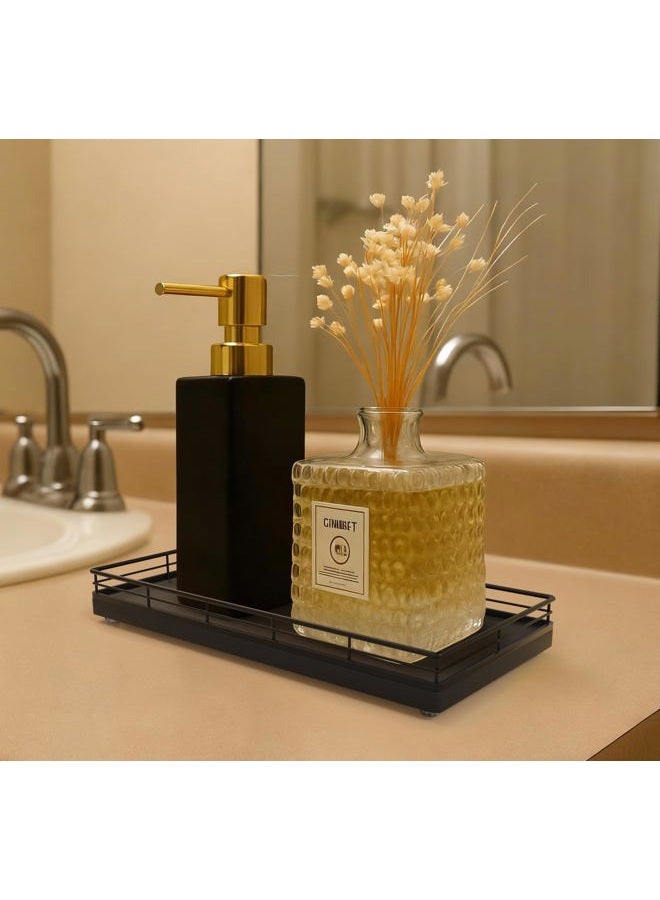 Focusonit Bathroom Vanity Tray for Counter - 12" x 6" Oka Wood Tray for Toilet Tank - Catchall Wooden Sink Tray Countertop Organizer for Kitchen│Dresser Room│Coffee Bar,Black - Image 2