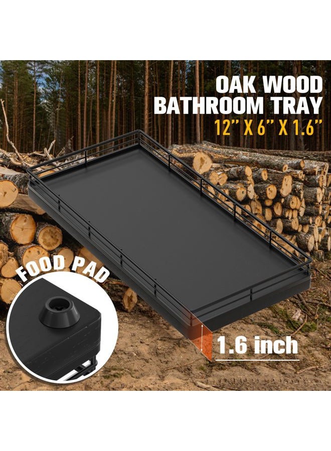 Focusonit Bathroom Vanity Tray for Counter - 12" x 6" Oka Wood Tray for Toilet Tank - Catchall Wooden Sink Tray Countertop Organizer for Kitchen│Dresser Room│Coffee Bar,Black - Image 3
