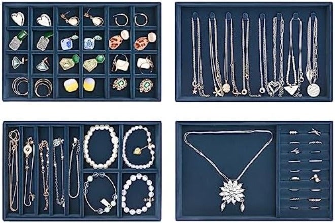 ProCase Stackable Jewelry Organizer Trays for Drawers - 4 Layer Grey Jewelry Drawer Inserts with Removable  Dividers - Image 3