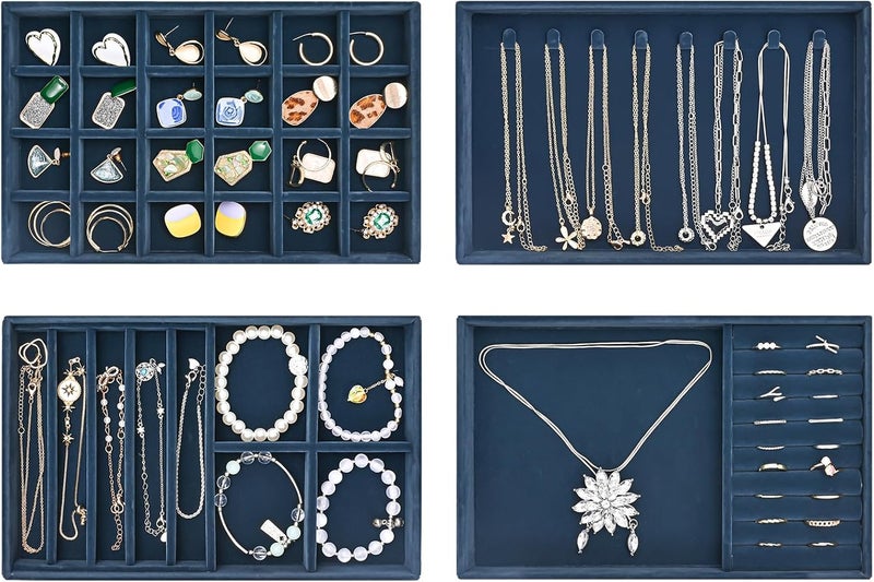 ProCase Stackable Jewelry Organizer Trays for Drawers - 4 Layer Grey Jewelry Drawer Inserts with Removable  Dividers - Image 1