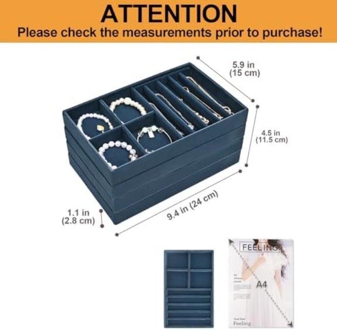ProCase Stackable Jewelry Organizer Trays for Drawers - 4 Layer Grey Jewelry Drawer Inserts with Removable  Dividers - Image 4