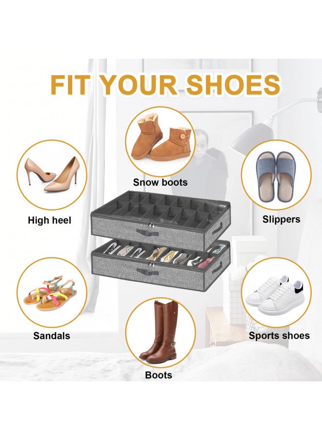 Homyfort Under Bed Shoe Storage Organizer Fits 16 Pairs Shoes and 4 Pairs Boots, Underbed Shoe Storage Boxes Bins, Organizador De Zapatos, Extra Large Zapateras Organizer for closet, Black, Set of 2  - Image 2