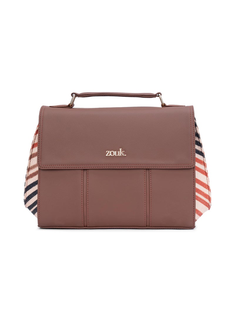 ZOUK Rhea Kapoor Satchel Bag for Women | Shoulder Handbag | Top Handle & Adjustable Strap | Stylish Office & Everyday Purse | Qutub Stripes - Image 4