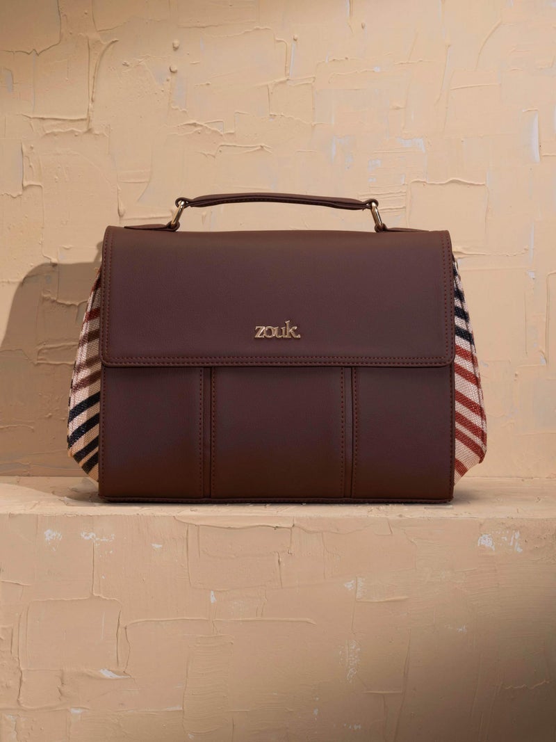ZOUK Rhea Kapoor Satchel Bag for Women | Shoulder Handbag | Top Handle & Adjustable Strap | Stylish Office & Everyday Purse | Qutub Stripes - Image 3