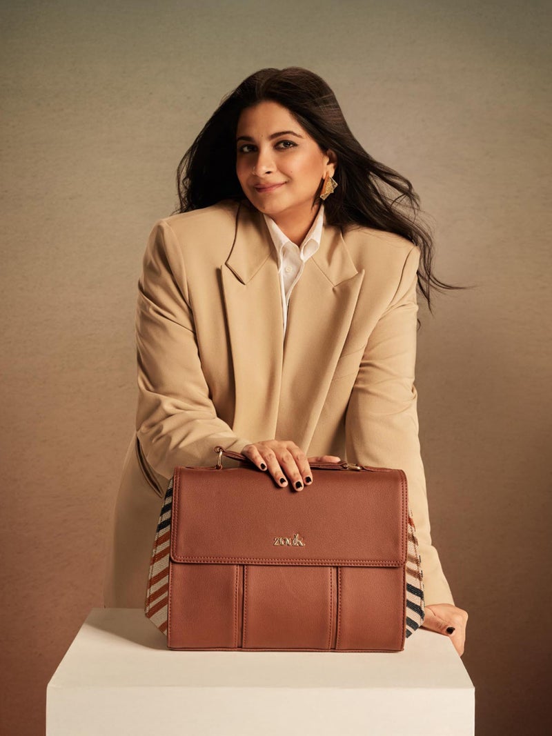 ZOUK Rhea Kapoor Satchel Bag for Women | Shoulder Handbag | Top Handle & Adjustable Strap | Stylish Office & Everyday Purse | Qutub Stripes - Image 2