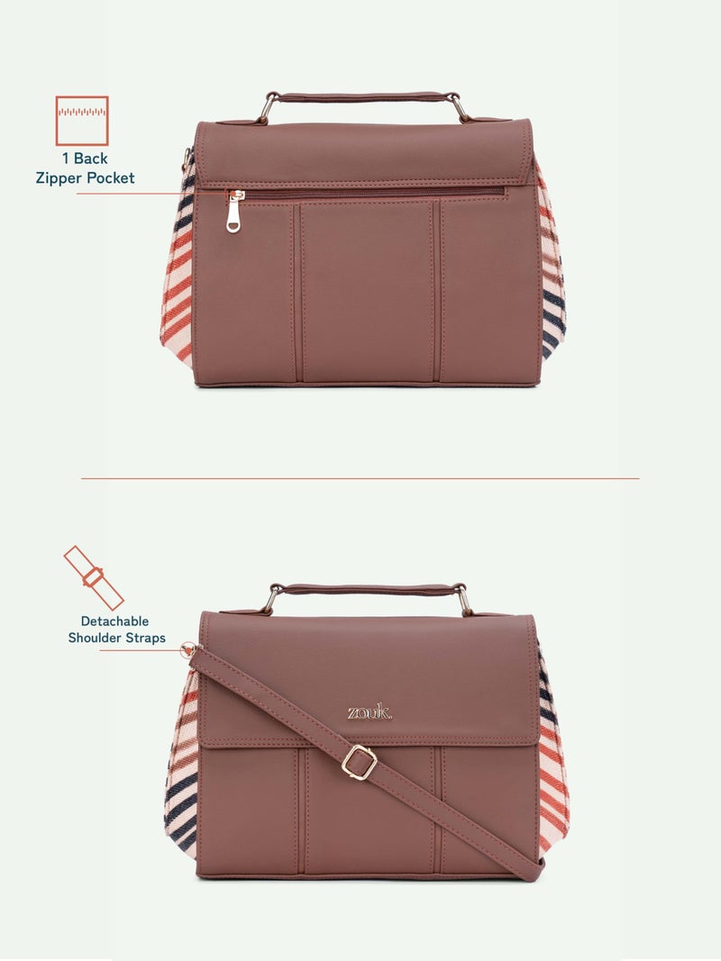 ZOUK Rhea Kapoor Satchel Bag for Women | Shoulder Handbag | Top Handle & Adjustable Strap | Stylish Office & Everyday Purse | Qutub Stripes - Image 5