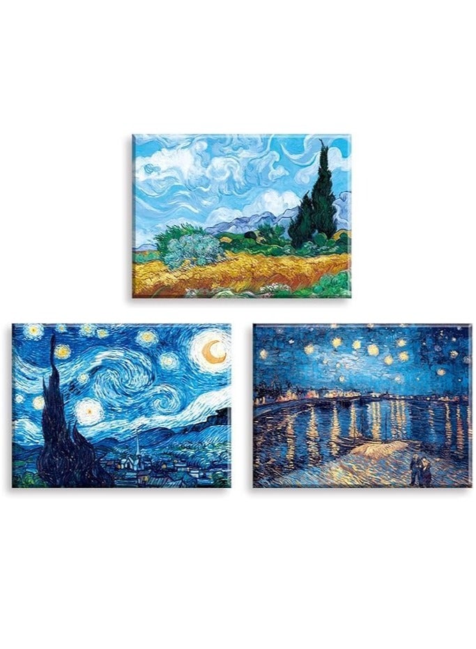 Today Idea Starry Night Canvas Art Prints Set of 3-pcs Famous Oil Painting Reproduction, Framed Wall Art, Night Sky Landscape for Bedroom, Living Room & Office Decor 20x16 inch