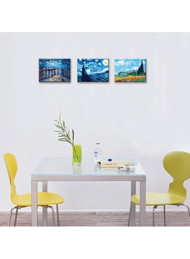 Today Idea Starry Night Canvas Art Prints Set of 3-pcs Famous Oil Painting Reproduction, Framed Wall Art, Night Sky Landscape for Bedroom, Living Room & Office Decor 20x16 inch