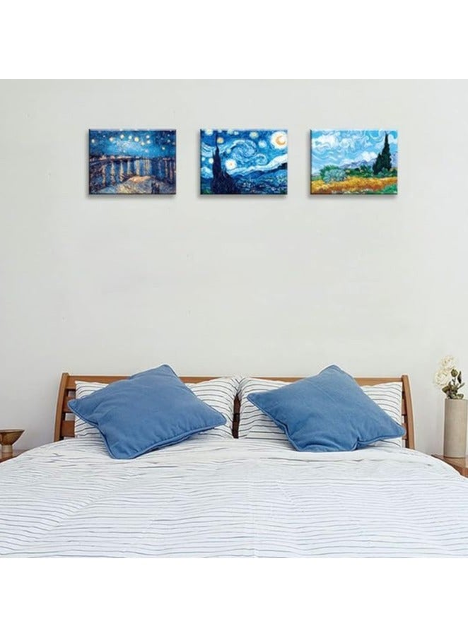 Today Idea Starry Night Canvas Art Prints Set of 3-pcs Famous Oil Painting Reproduction, Framed Wall Art, Night Sky Landscape for Bedroom, Living Room & Office Decor 20x16 inch