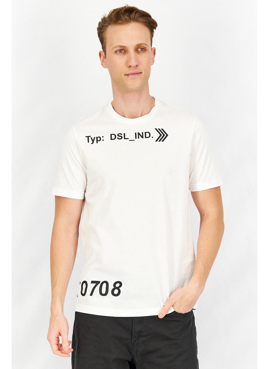 DIESEL Men Crew Neck Short Sleeve Graphic Print T-Shirt, White  - Image 1