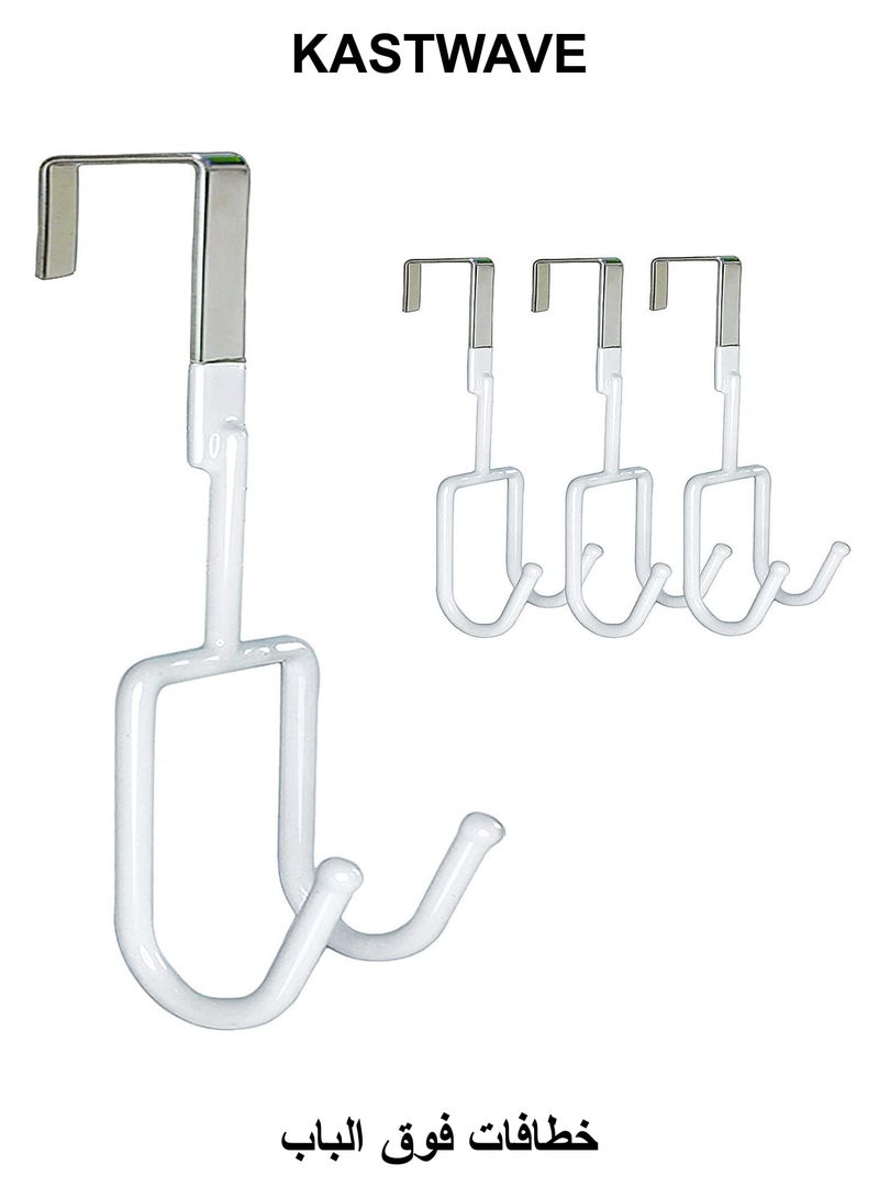 KASTWAVE Over The Door Hook 4 Packs Heavy-Duty Hangers, Soft Rubber Surface Prevent Scratches, Over Door Hooks for Hanging Clothes, Coats, Robes, Hats, Towels (White) - Image 1