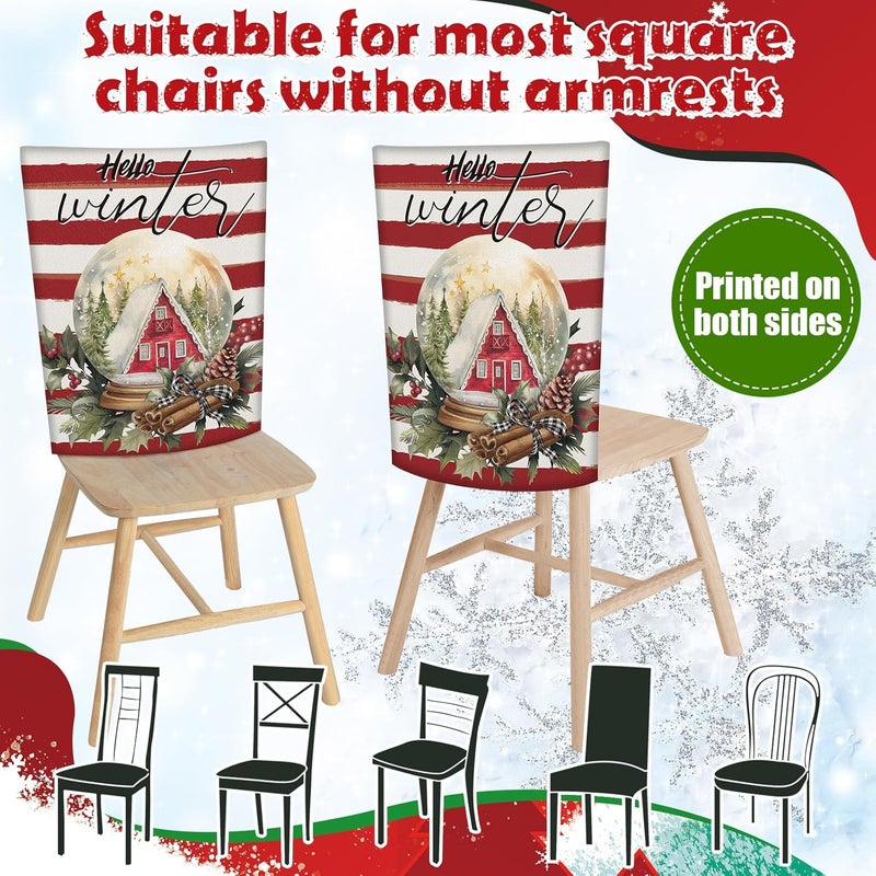 FuWeave 6 Pcs Christmas Chair Covers Vintage Christmas Chair Back Covers Red and White Xmas Chair Protector Slipcovers Washable Winter Dining Room Seat Covers for Home Hotel Kitchen Decorations - Image 4