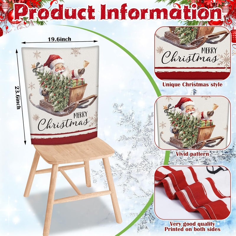FuWeave 6 Pcs Christmas Chair Covers Vintage Christmas Chair Back Covers Red and White Xmas Chair Protector Slipcovers Washable Winter Dining Room Seat Covers for Home Hotel Kitchen Decorations - Image 3
