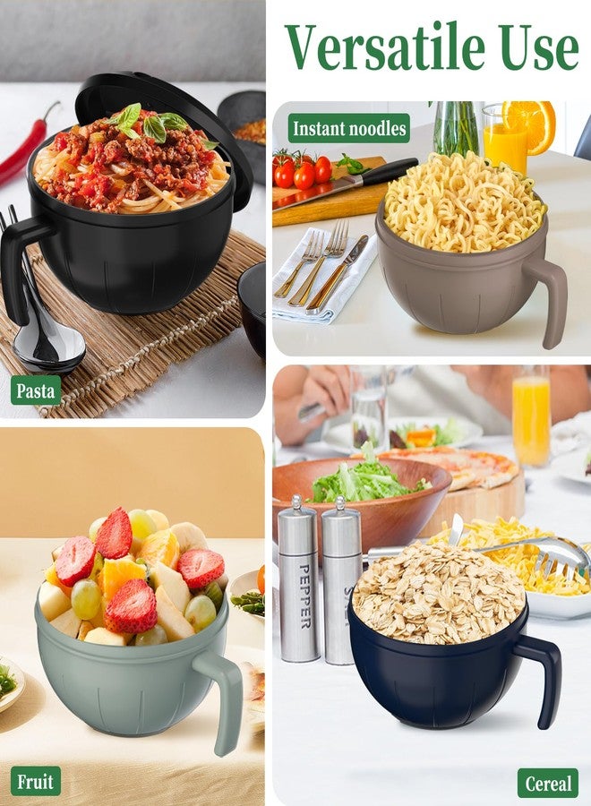 steo spce Large Ramen Bowl Set, 40 Oz Microwaveable Noodle Cooker with Leak-Proof Lids, Chopsticks, Spoon & Fork - Portable and Dishwasher Safe, Ideal for Home, Office, Dorm, or Gift Light (Khaki) - Image 4