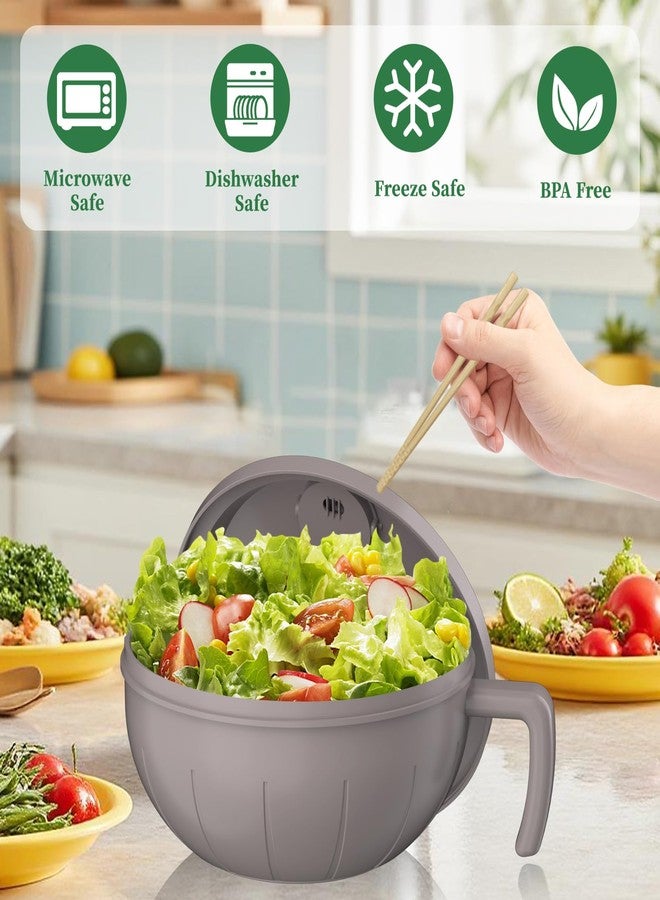 steo spce Large Ramen Bowl Set, 40 Oz Microwaveable Noodle Cooker with Leak-Proof Lids, Chopsticks, Spoon & Fork - Portable and Dishwasher Safe, Ideal for Home, Office, Dorm, or Gift Light (Khaki) - Image 5