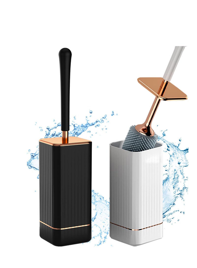 SOLARAE Toilet Brush and Holder, Elegant 2 Pack Silicone Toilet Bowl Brush Set with Ergonomic Long Handle, Modern Bathroom Decor Cleaning Accessories, Durable, Deep Cleaning - Black & White - Image 1