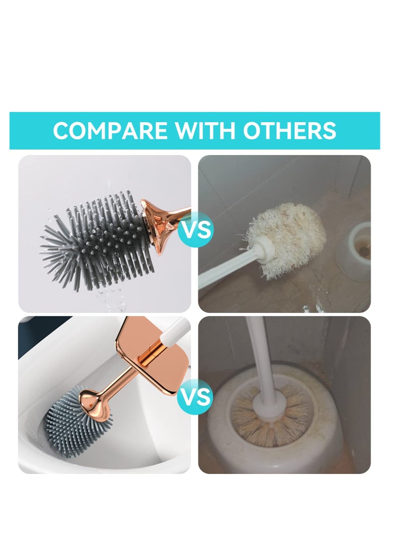 SOLARAE Toilet Brush and Holder, Elegant 2 Pack Silicone Toilet Bowl Brush Set with Ergonomic Long Handle, Modern Bathroom Decor Cleaning Accessories, Durable, Deep Cleaning - Black & White - Image 4