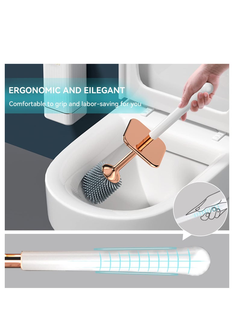 SOLARAE Toilet Brush and Holder, Elegant 2 Pack Silicone Toilet Bowl Brush Set with Ergonomic Long Handle, Modern Bathroom Decor Cleaning Accessories, Durable, Deep Cleaning - Black & White - Image 3