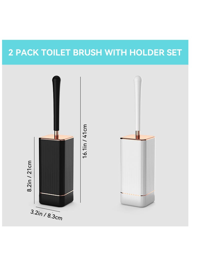 SOLARAE Toilet Brush and Holder, Elegant 2 Pack Silicone Toilet Bowl Brush Set with Ergonomic Long Handle, Modern Bathroom Decor Cleaning Accessories, Durable, Deep Cleaning - Black & White - Image 5