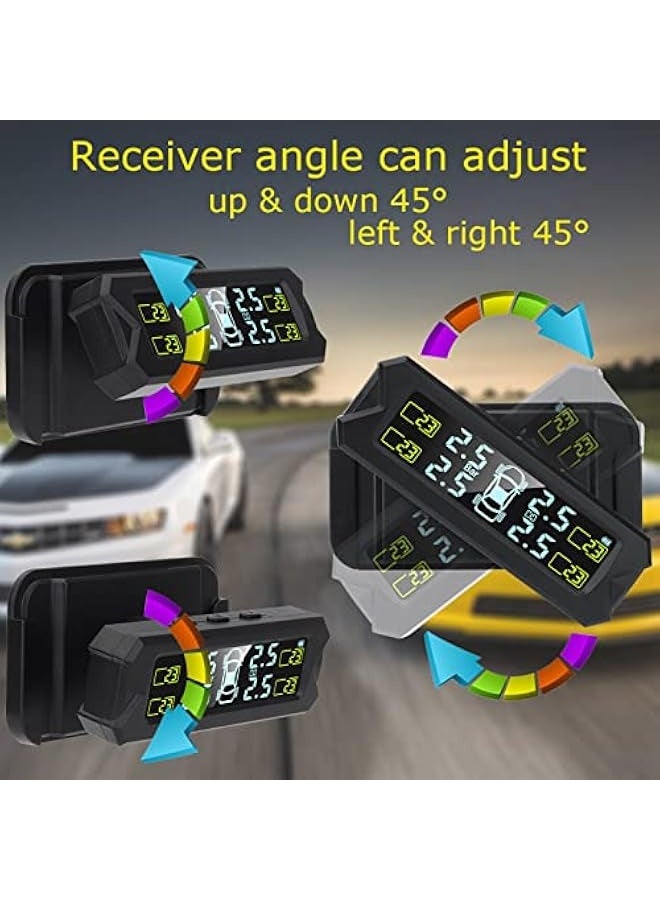 Tire Pressure Monitoring System - Wireless Solar Power TPMS with 5 Alarm Modes, Auto Backlight LCD Display, 4 Sensors Real-time Display Temperature Pressure - Image 3