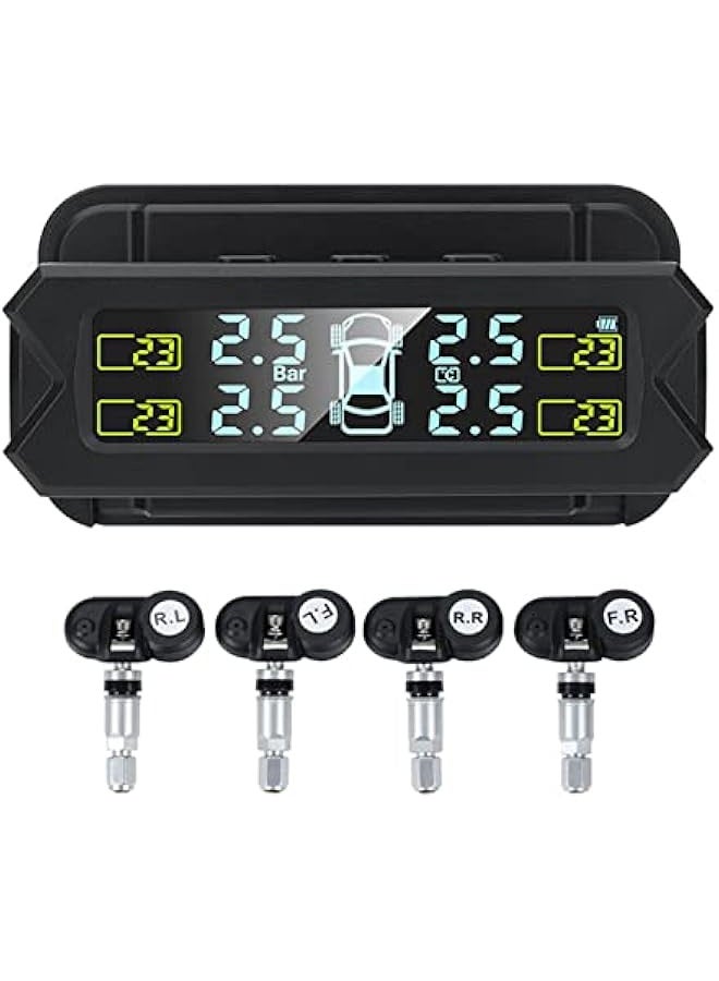 Tire Pressure Monitoring System - Wireless Solar Power TPMS with 5 Alarm Modes, Auto Backlight LCD Display, 4 Sensors Real-time Display Temperature Pressure - Image 1