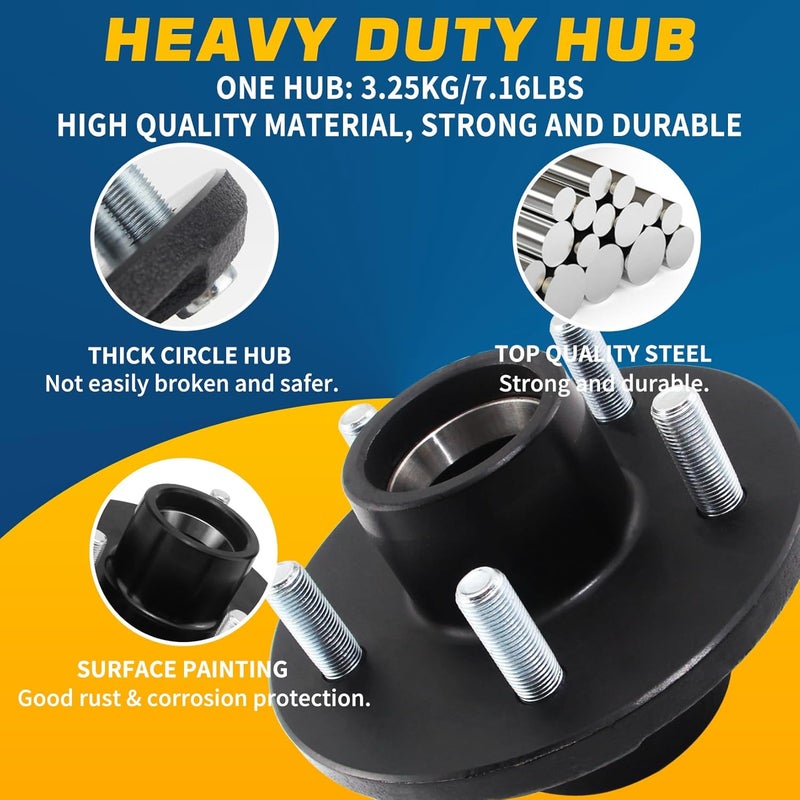 GREPSPUD 2Sets Trailer Hub Kits 5 on 4.5 for 3500 lbs 1-1/16'' to 1-3/8'' Tapered Axle, Idler Hub with Extra Dust Caps & Rubber Plugs, 5x4.5 Trailer Replacement Hub 5 Lug Bolt Trailer Wheel Hub Kit - Image 5