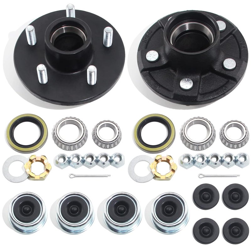 GREPSPUD 2Sets Trailer Hub Kits 5 on 4.5 for 3500 lbs 1-1/16'' to 1-3/8'' Tapered Axle, Idler Hub with Extra Dust Caps & Rubber Plugs, 5x4.5 Trailer Replacement Hub 5 Lug Bolt Trailer Wheel Hub Kit - Image 1