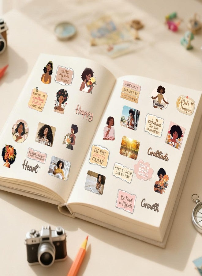 Eclazul Vision Board Supplies Stickers - 50 Pcs Black Girl Travel Motivational Planner Decals Kit for Adults Women Girls, Cute Flower Inspirational Party Favors Gift for Scrapbook Journal Water Bottle - Image 3