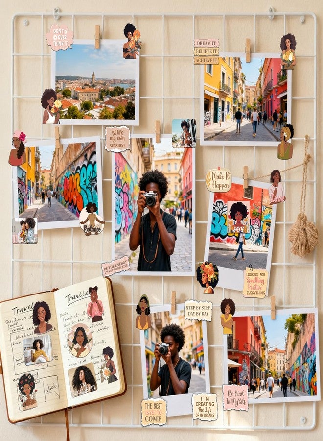 Eclazul Vision Board Supplies Stickers - 50 Pcs Black Girl Travel Motivational Planner Decals Kit for Adults Women Girls, Cute Flower Inspirational Party Favors Gift for Scrapbook Journal Water Bottle - Image 2