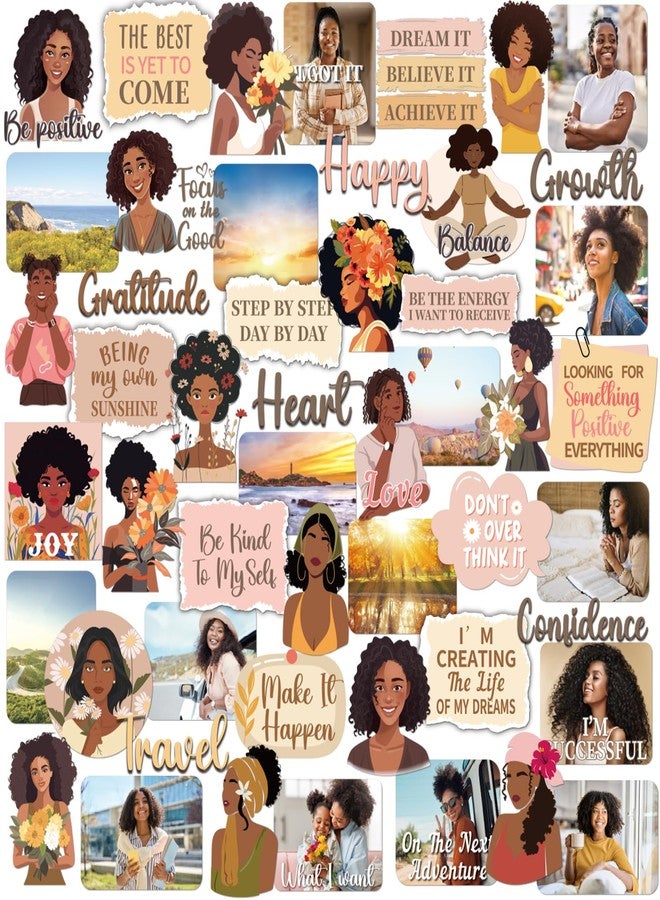 Eclazul Vision Board Supplies Stickers - 50 Pcs Black Girl Travel Motivational Planner Decals Kit for Adults Women Girls, Cute Flower Inspirational Party Favors Gift for Scrapbook Journal Water Bottle - Image 1