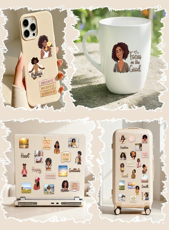 Eclazul Vision Board Supplies Stickers - 50 Pcs Black Girl Travel Motivational Planner Decals Kit for Adults Women Girls, Cute Flower Inspirational Party Favors Gift for Scrapbook Journal Water Bottle - Image 4