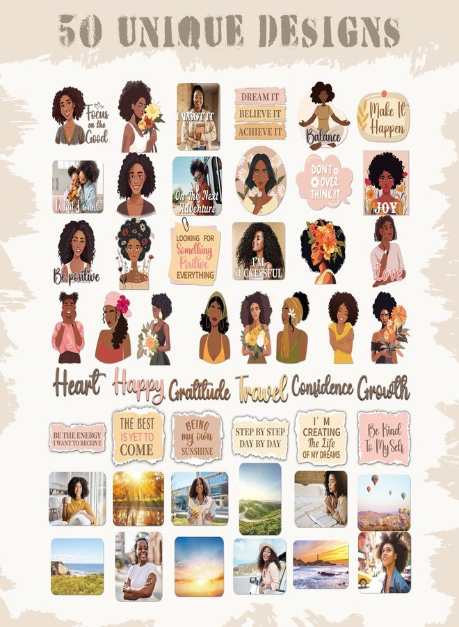 Eclazul Vision Board Supplies Stickers - 50 Pcs Black Girl Travel Motivational Planner Decals Kit for Adults Women Girls, Cute Flower Inspirational Party Favors Gift for Scrapbook Journal Water Bottle - Image 5