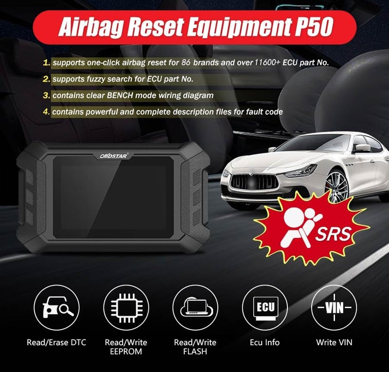 OBDSTAR OBD2 Scanner OBDSTAR P50 One-Click Airbag Car Diagnostic Tool, SAS SRS MVBM Car Scanner, Support CANBUS/K-line Protocol Car Code Reader, Automotive Scan Tool for 86 Brands - Image 3