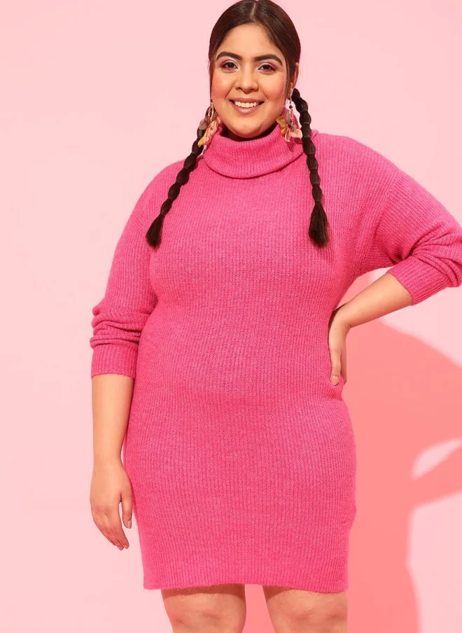 CURVY STREET Fuchsia High Neck Sheath Dress for Women