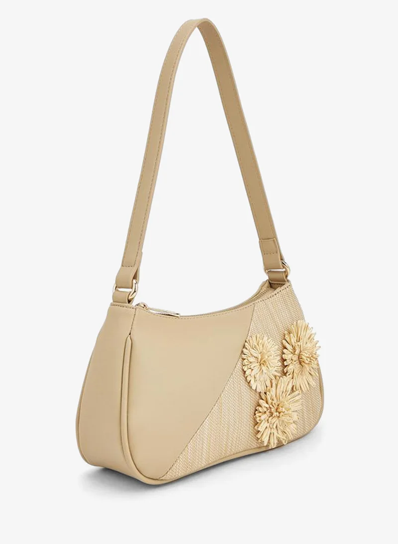 Flora Bella By Shoexpress Beige Flora Bella 3D Applique Shoulder Bag With Zip Closure for Women | Best Price UAE