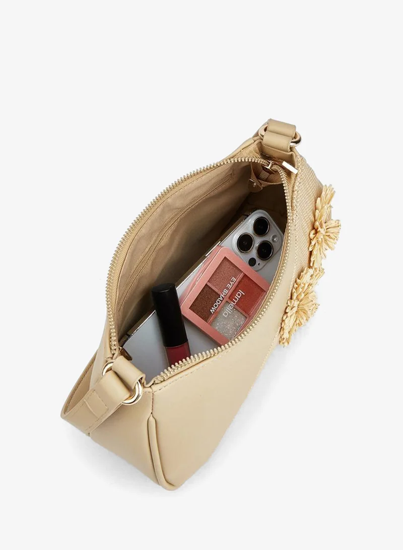Flora Bella By Shoexpress Beige Flora Bella 3D Applique Shoulder Bag With Zip Closure for Women | Best Price UAE