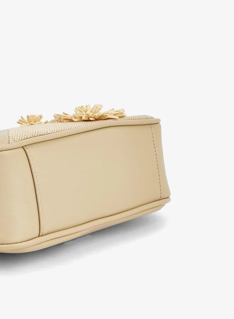 Flora Bella By Shoexpress Beige Flora Bella 3D Applique Shoulder Bag With Zip Closure for Women | Best Price UAE