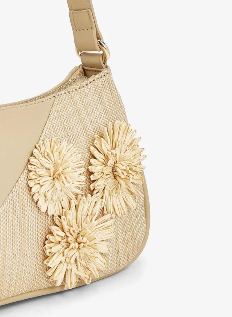 Flora Bella By Shoexpress Beige Flora Bella 3D Applique Shoulder Bag With Zip Closure for Women | Best Price UAE