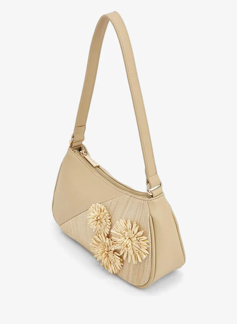 Flora Bella By Shoexpress Beige Flora Bella 3D Applique Shoulder Bag With Zip Closure for Women | Best Price UAE